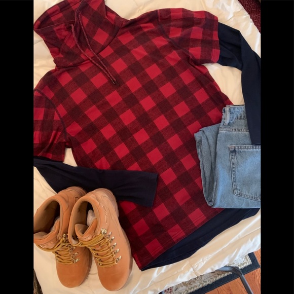 AMERICAN RAG Menswear Buffalo Plaid Red & Black LS Shirt Size L - Picture 2 of 9